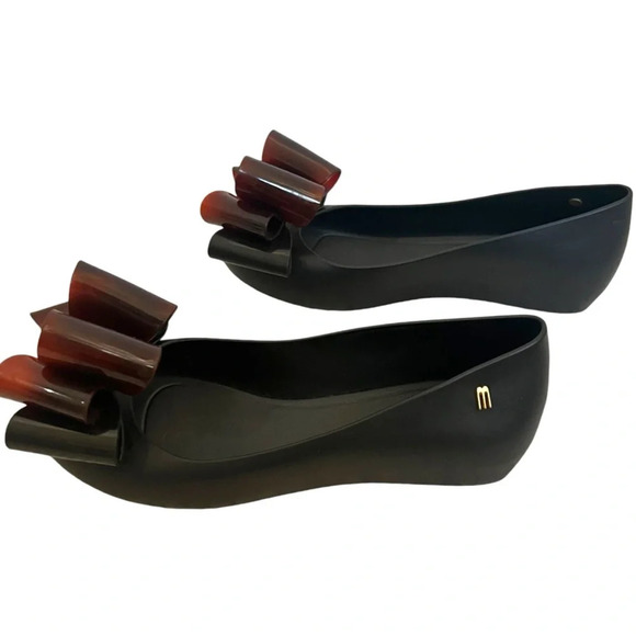 Melissa Black Ultragirl Triple Bow 20 Flats Tortoise Size 6 - Picture 1 of 7